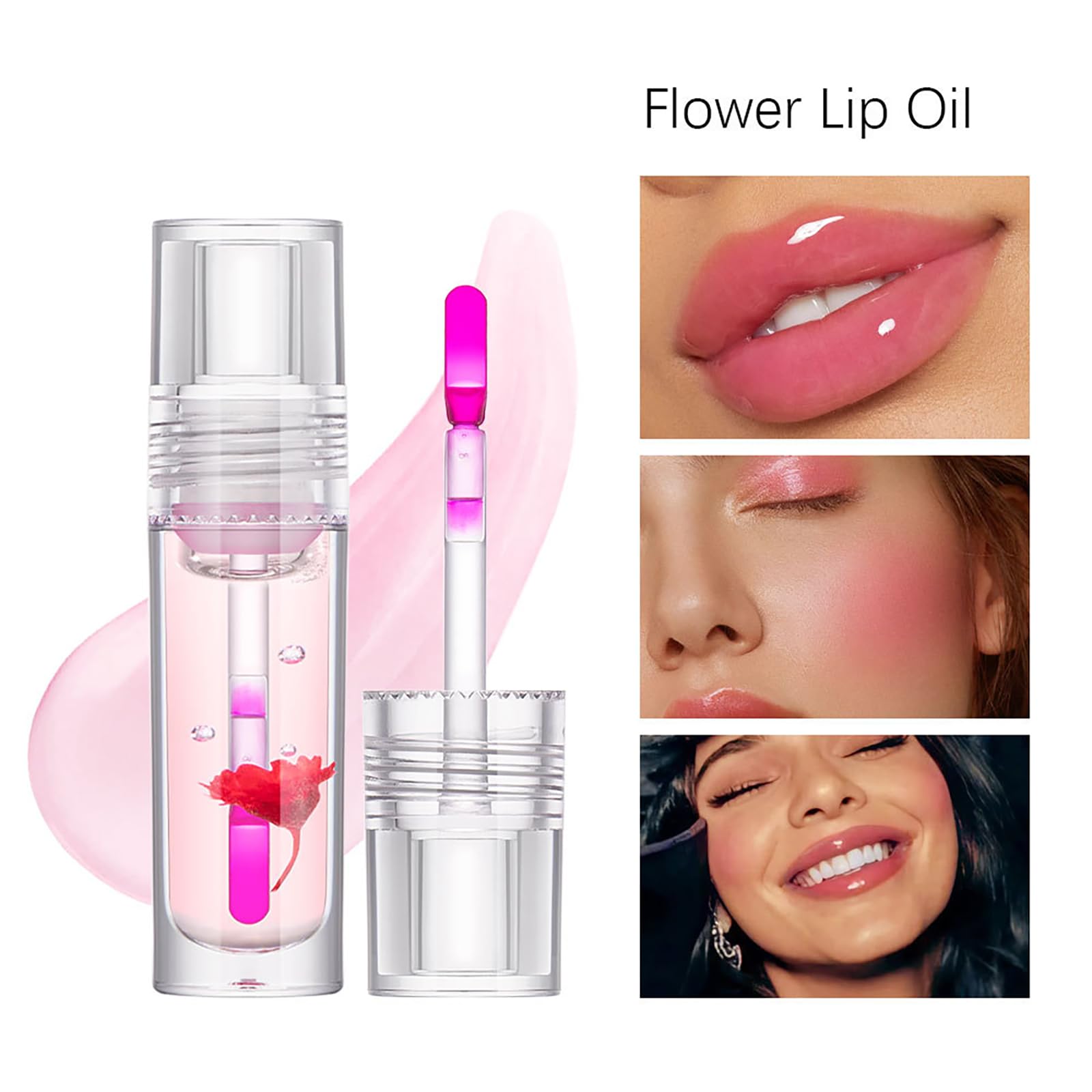 FantasyDay Color Change Plumping Lip Oil Set, Infuse Flowers Clear Lip Gloss for Lip Care, Natural Plant Hydrating Lip Glow Oil