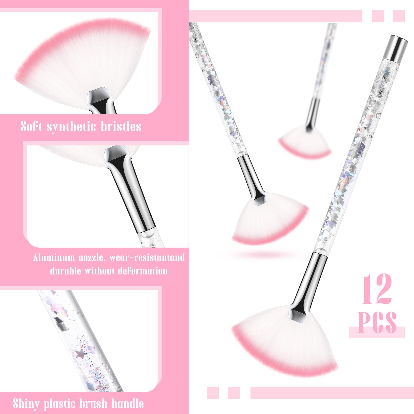 12 Pcs Fan Brushes for Facial Mask Brushes with Glitter Quicksand Handle Cosmetic Facial Fan Brushes Soft Facial Mask Brush Appl