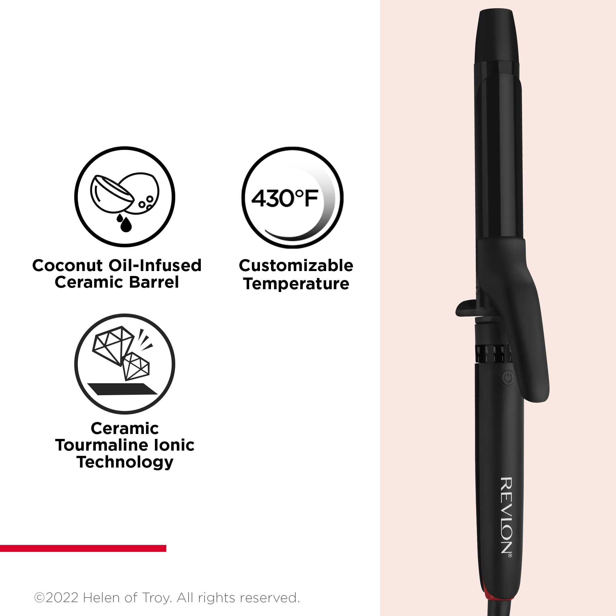 Revlon Smoothstay Coconut Oil-Infused Curling Iron | For Shiny, Smooth Curls (1 In)