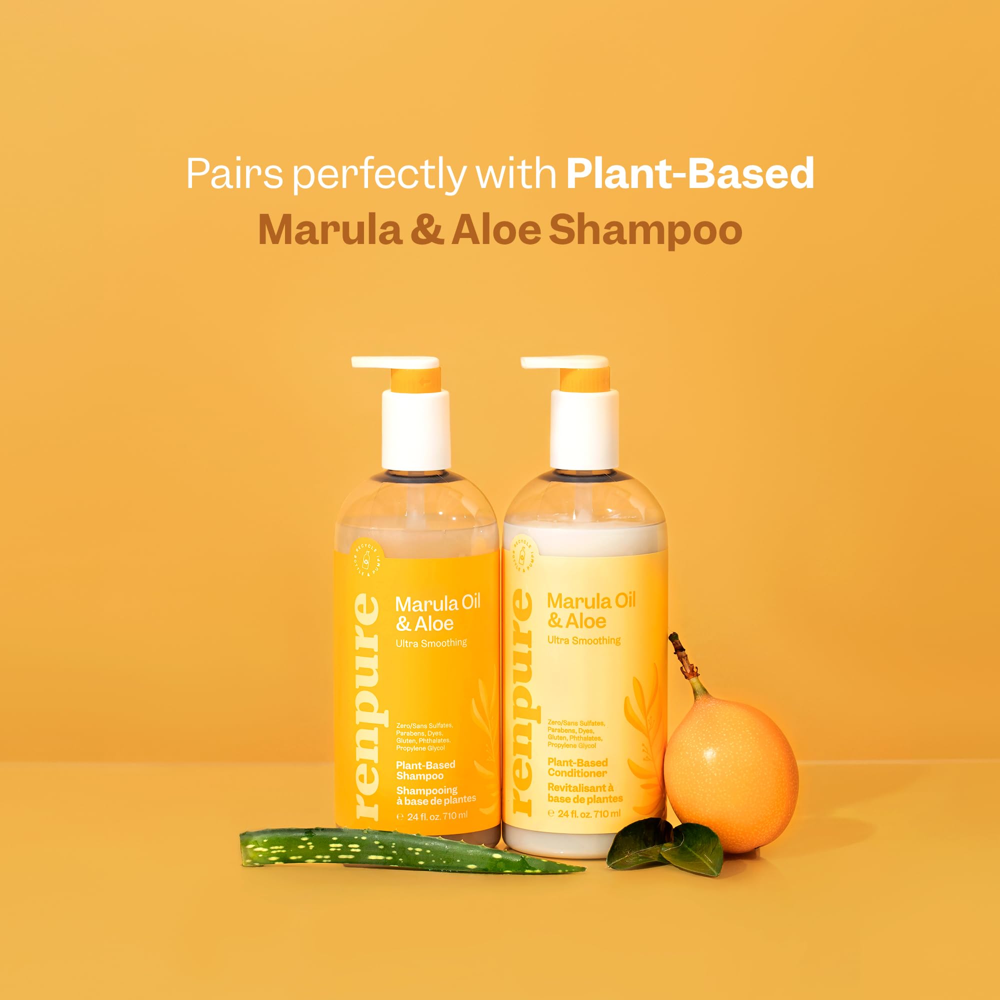 Renpure Plant Based Marula Oil And Aloe Ultra Smoothing Conditioner - Ideal For Dry, Frizzy Hair - Leaves Hair Hydrated - Gentle