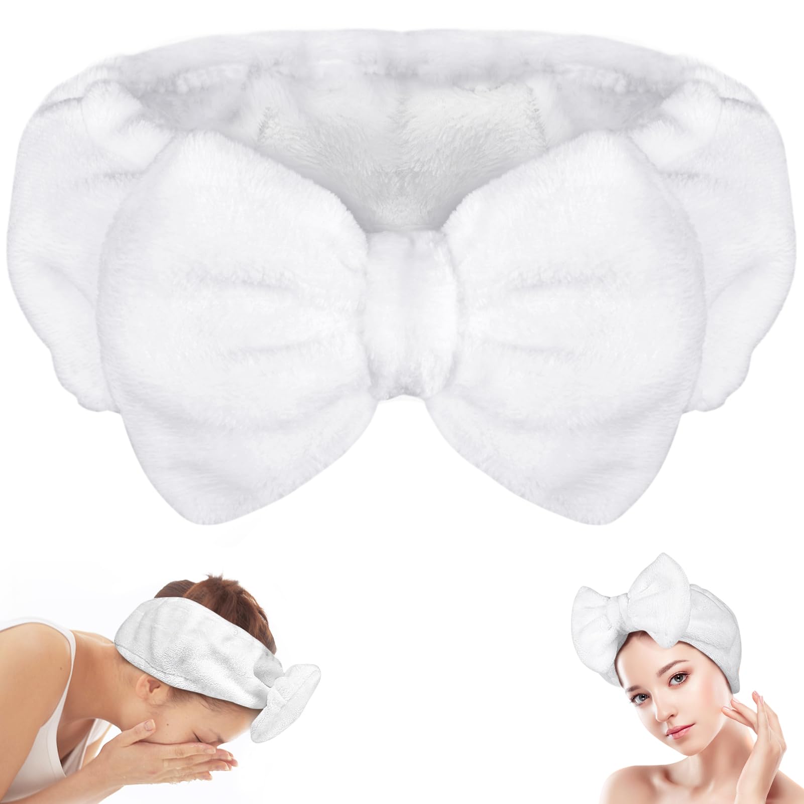 Shintop Skincare Headband, Soft Spa Headband Makeup Headband With Cute Bow Elastic Headband For Washing Face Facial Mask Showers