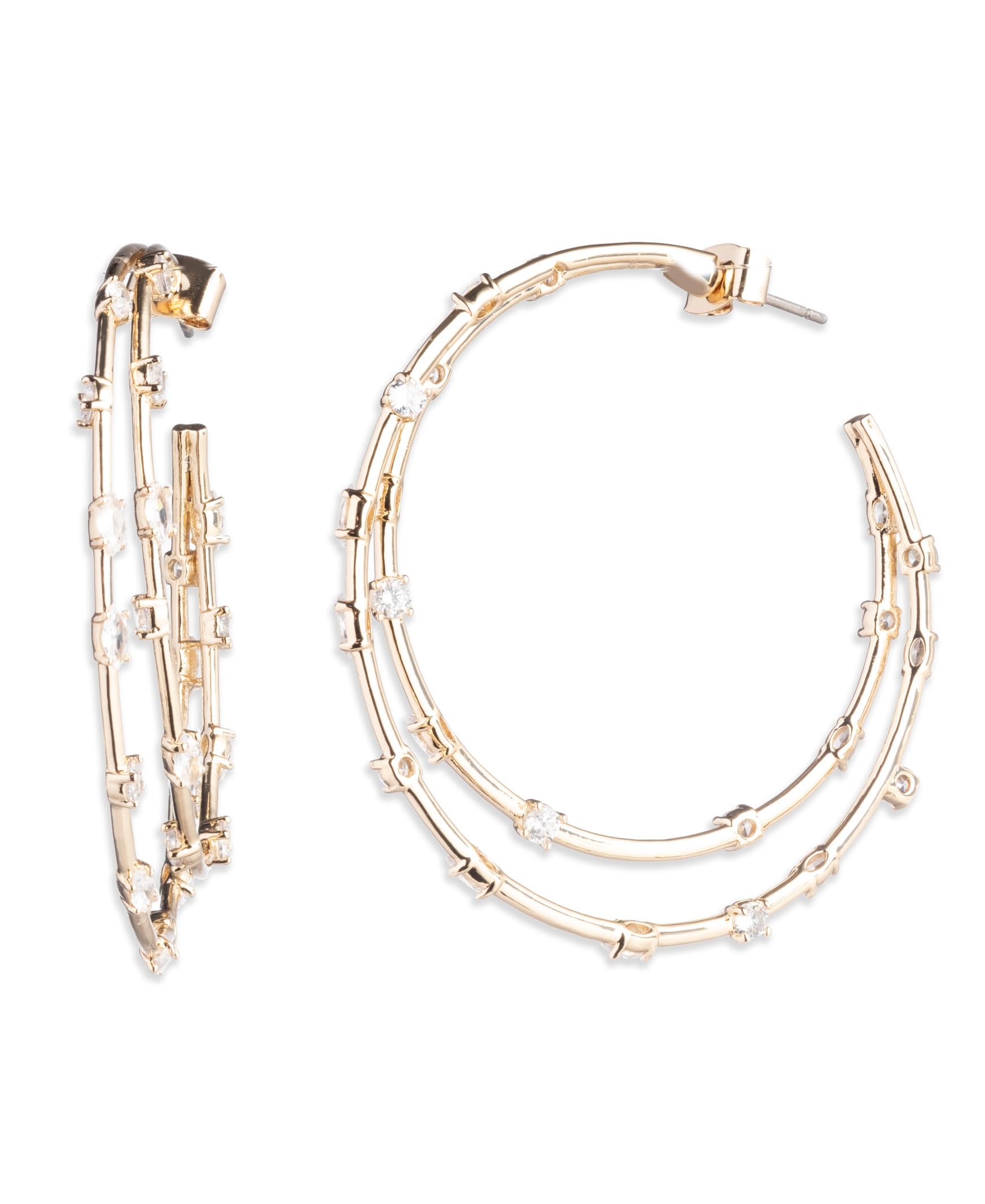 Emily in Paris Gold-Tone Medium Cubic Zirconia Double-Row Hoop Earrings, 1.75