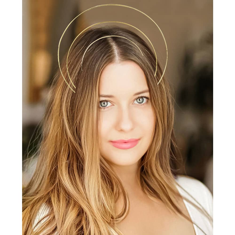 Lawie Gold Metal Queen Goddess Angel Halo Crown Headband Hairbands Tiara Hair Hoops Diy Craft Bands Headpieces Party Cosplay Cos