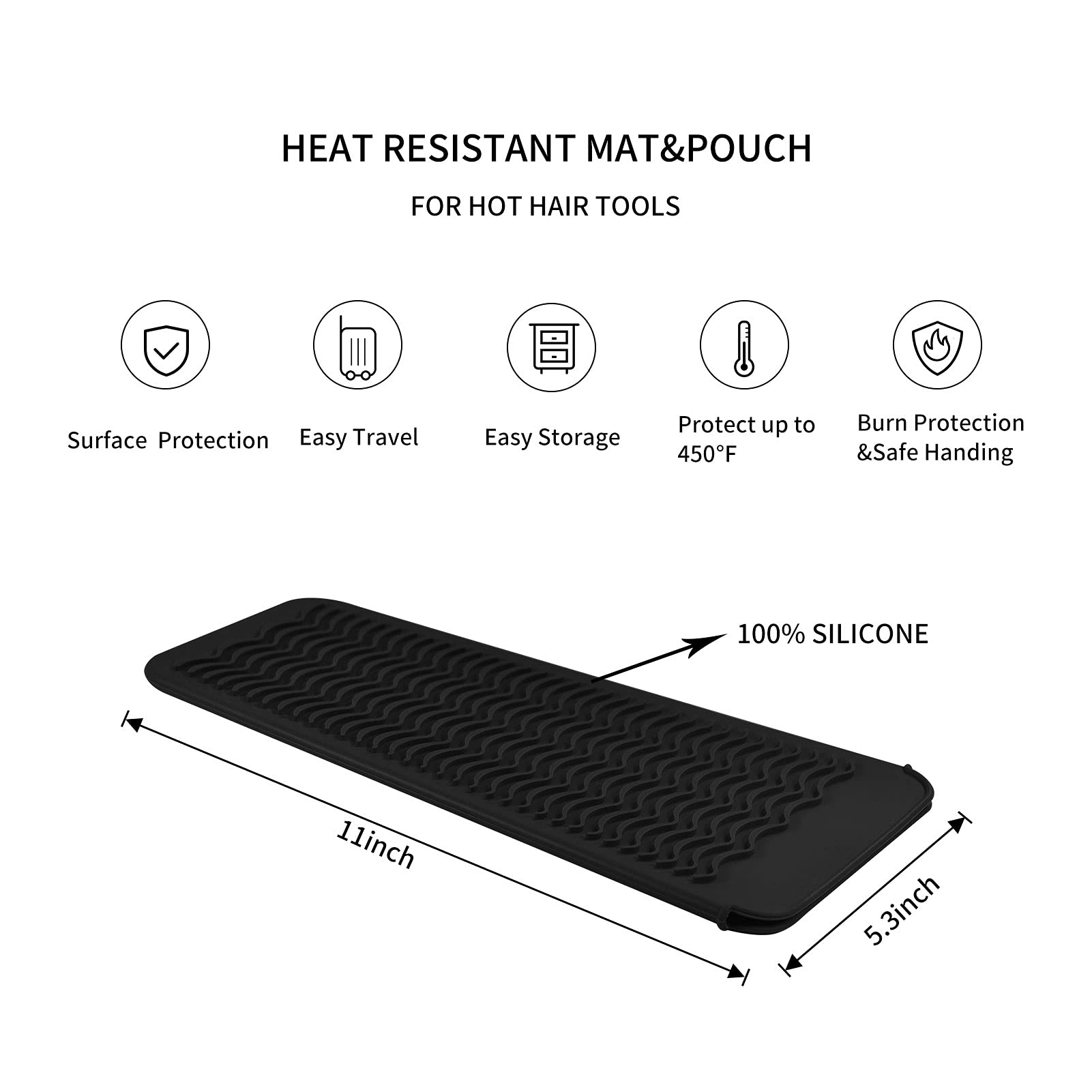 EIOKIT Heat Resistant Travel Mat Pouch for Hair Straighteners,Crimping Irons,Curling Wands,Flat Irons and Styling Tools