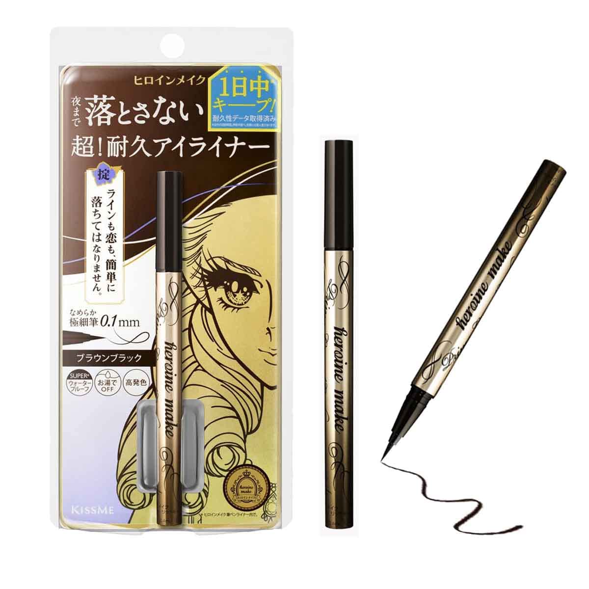 Heroine Make By Kissme Prime Liquid Eyeliner, Super Waterproof, Ultra Fine Tip For Precise Eye Makeup, Stay All Day Long, 02 Bro