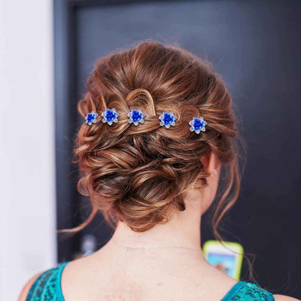 inSowni 40pcs Bridal Wedding Rhinestone Rose Flower U-shaped Hair Pins & 6pcs Twist Pearl Hairpins Headpiece Set in Gift Box for
