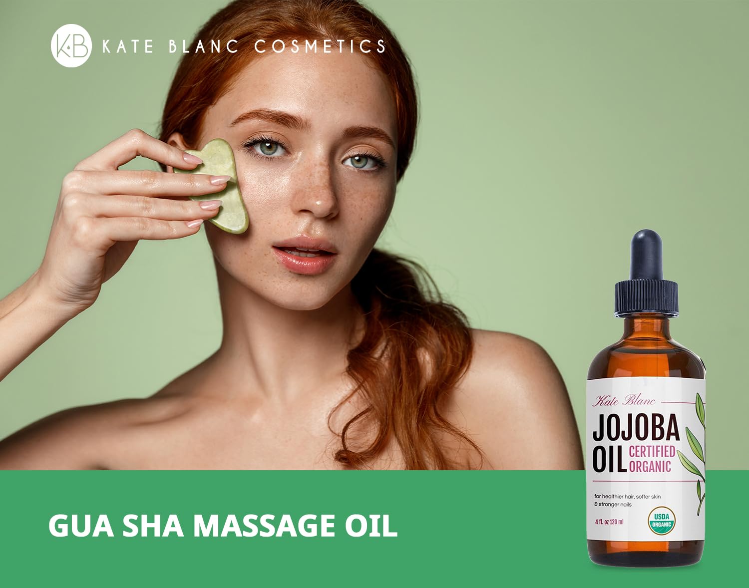 Kate Blanc Cosmetics Jojoba Oil For Hair Growth, Face & Skin. Gua Sha Oil For Face Massage And Dermaplaning (4Oz, Organic, 100%