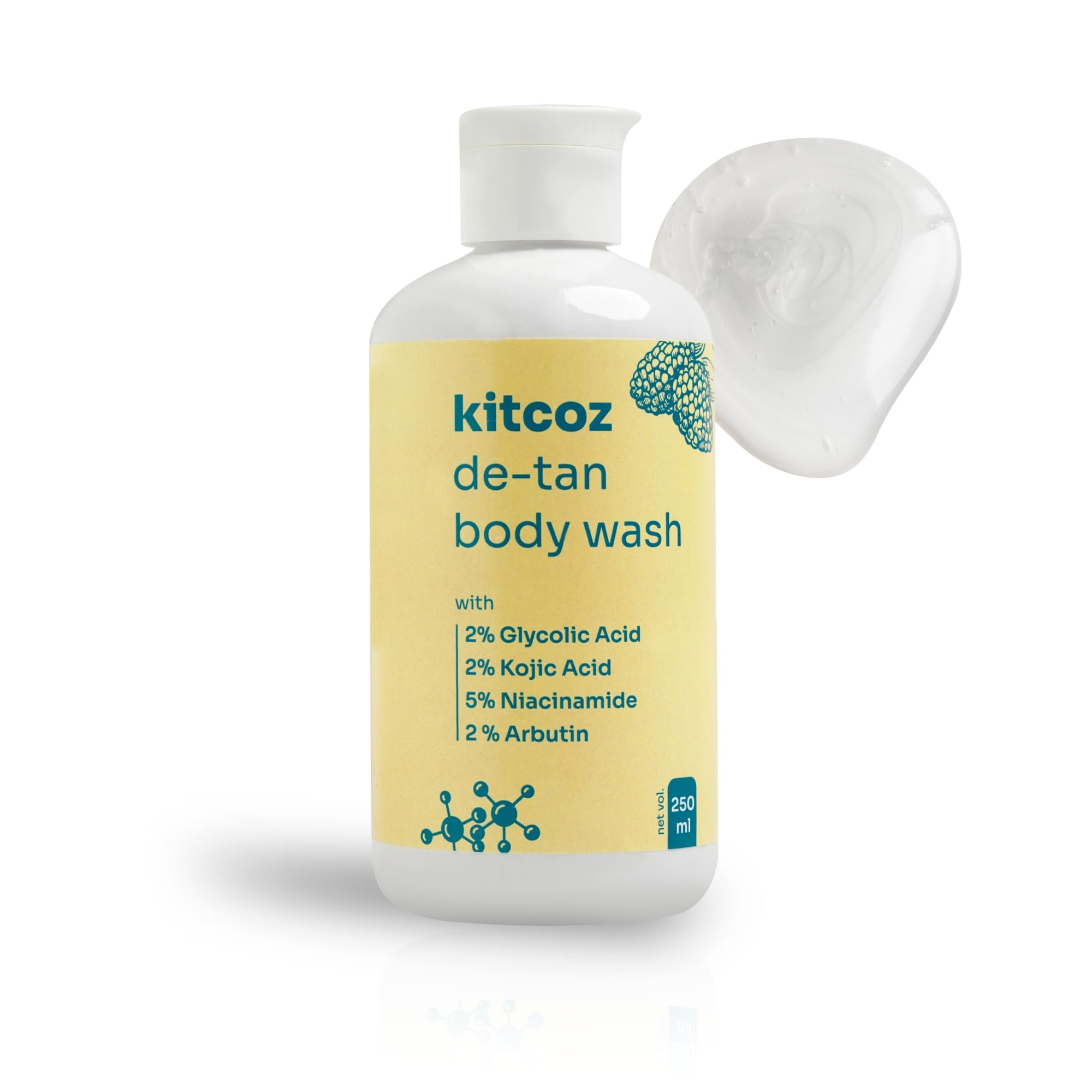 Kitcoz Detan Body Wash With 2% Glycolic Acid, 2% Kojic Acid, 2% Arbutin & 5% Niacinamide To Fight Sun Damage, Body Tan & Pigment