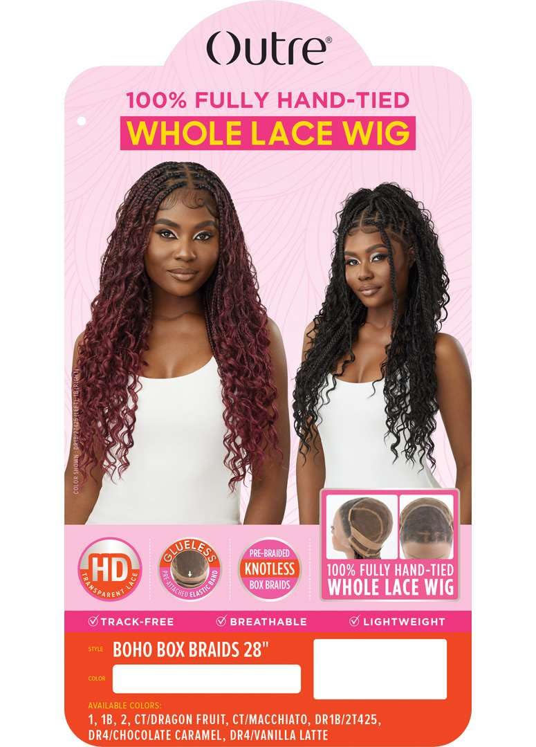 Outre - 100% Fully Hand Tied Whole Lace Wig - Boho Box Braids 28 (DARK BROWN 2)