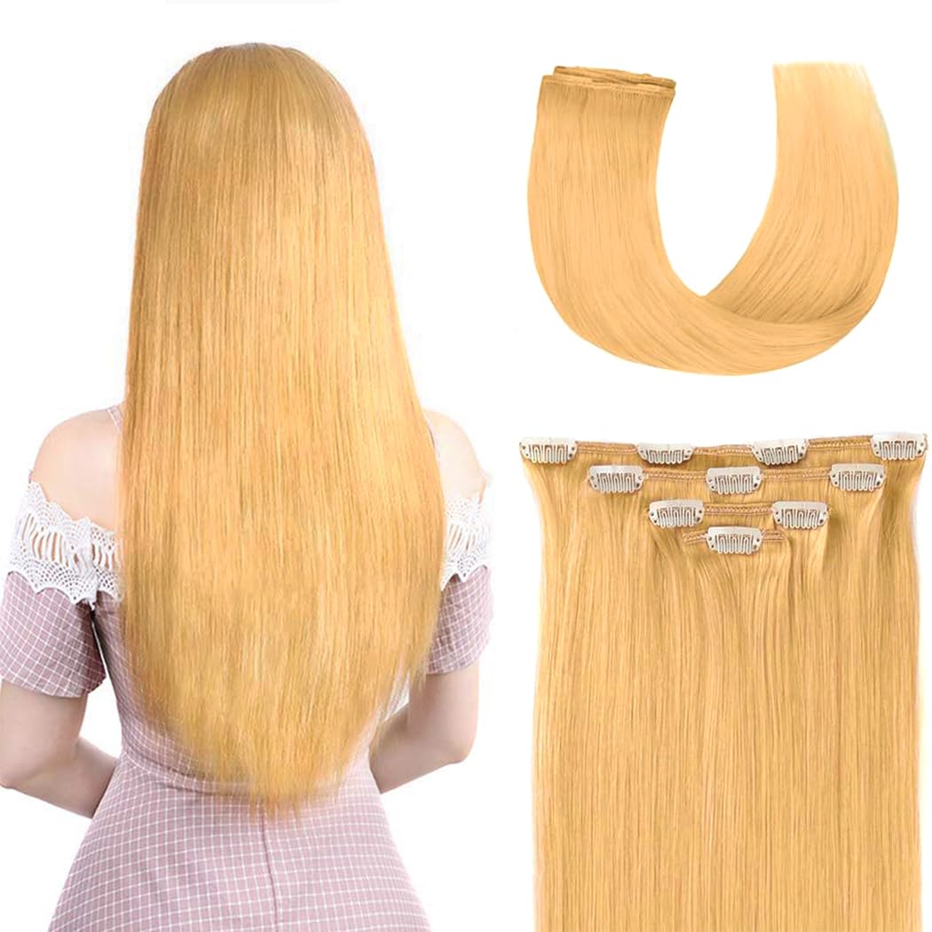 14'' Hair Extensions Clip in Human Hair for Women Beauty - Silky Straight Human Hair Clip on Extensions 50grams 4pieces Natural 