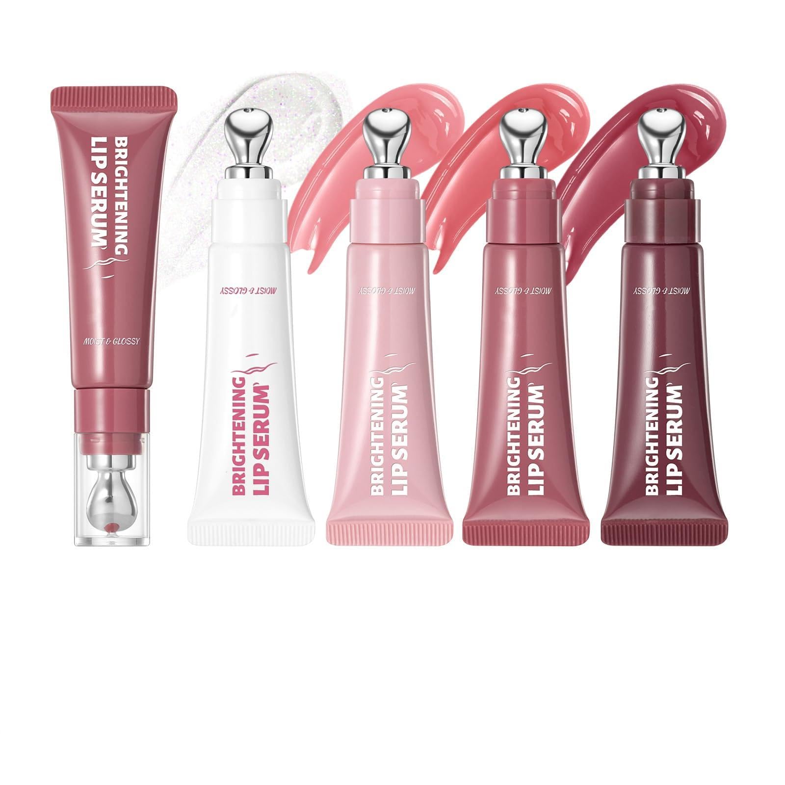 Hydrating Brightening Lip Serum, 4PCS Smooth Tinted Lip Stain Set, Featherlight Hydrating Balm for Smooth & Glossy Lips, Korean 