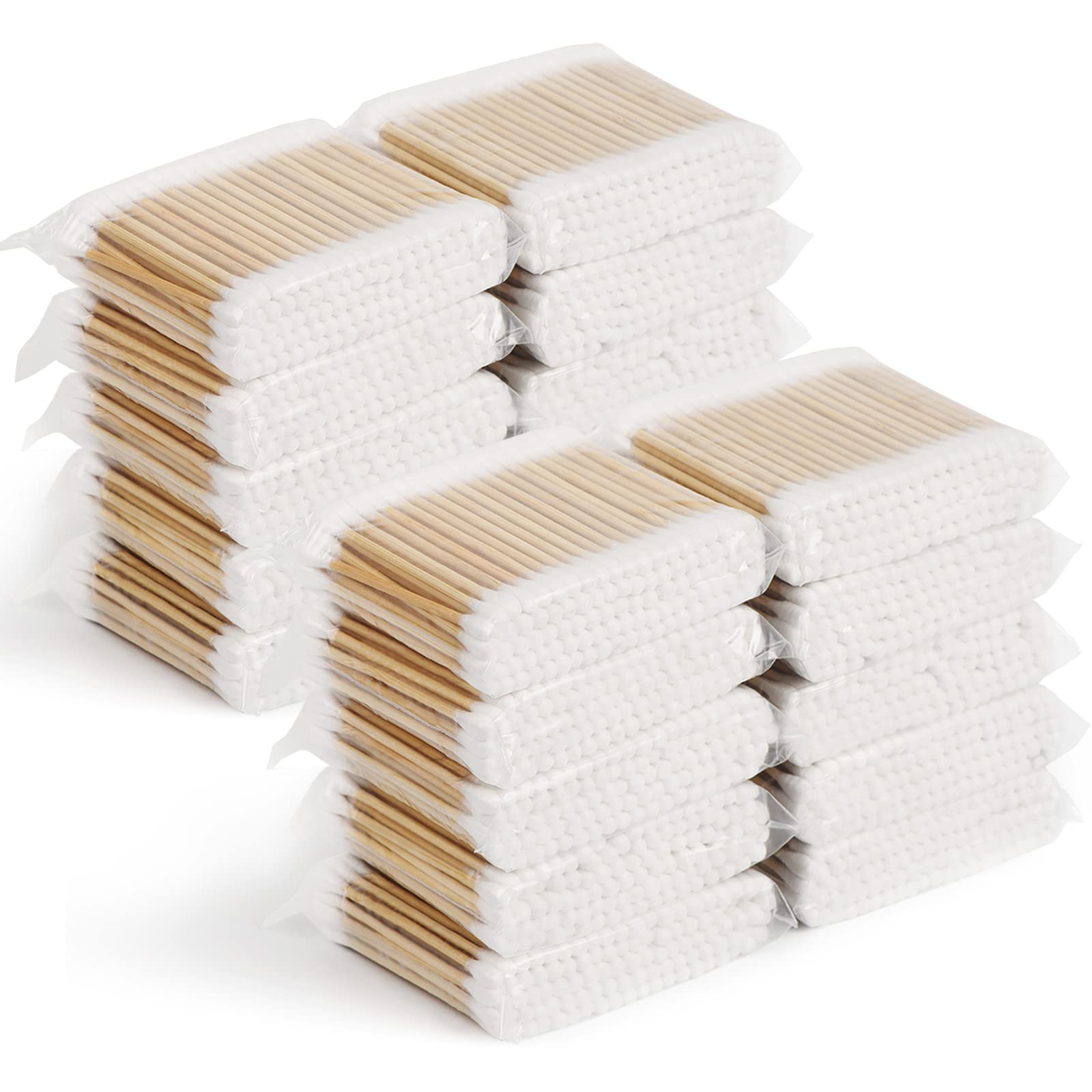 Cotton Swabs, Wooden Cotton Sticks for Ear, 2000ct(20 Pack), 100% Cotton, Double-Tipped Cotton Buds, Great for Makeup, Daily Cle