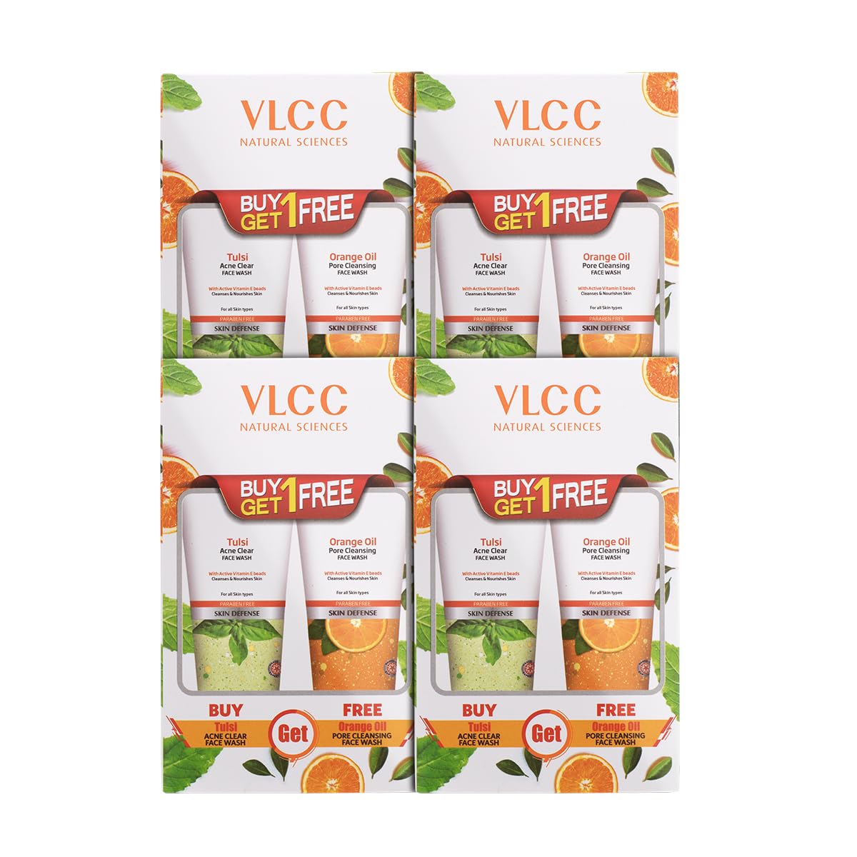 Vlcc Tulsi Acne Clear Face Wash Free Orange Oil Pore Cleansing Face Wash - 150Ml X 2 - - (Pack Of 4) | Anti-Acne Facewash | Oil 