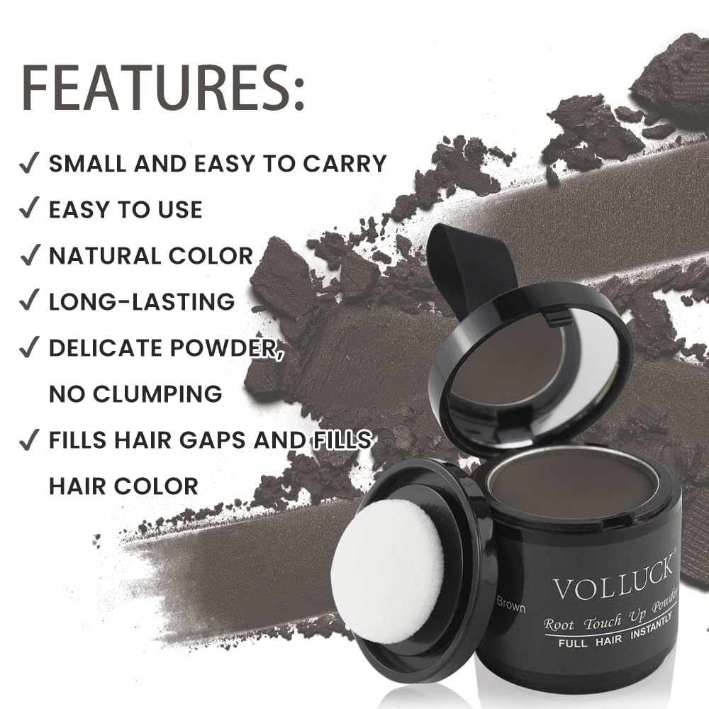 Volluck Hair Powder 0.35 Ounce - Hairline Touch Up, Gray Hair Cover, Bald Spots And Eyebrow Concealer For Women And Men, Dark-Br