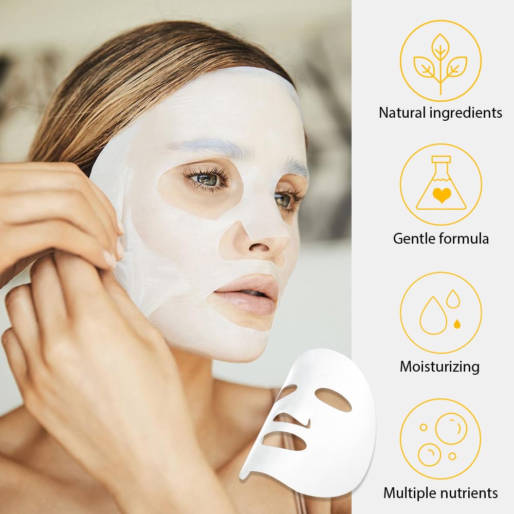 6 Pcs Real Nature Hydrating Strawberry Cherry Peach Face Mask Skincare, Hyaluronic Acid, Vitamin C And E, Chamomile, Korean Beau