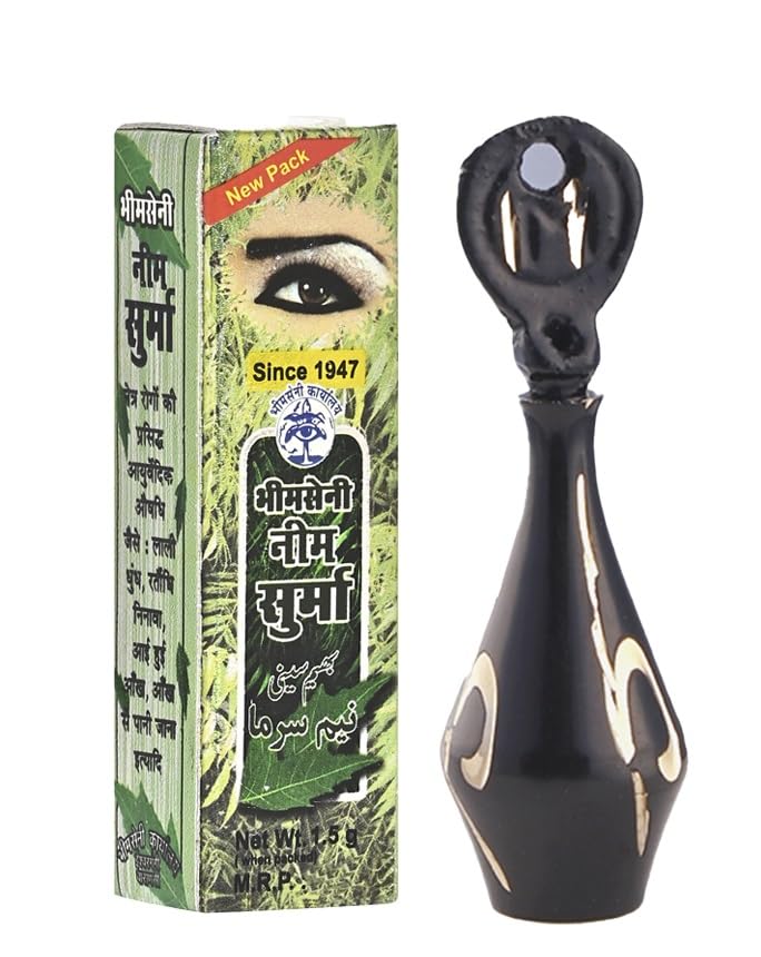 Bhimseni Neem Surma Powder 3G  Ayurvedic Eye Kohl Powder | Herbal Kajal For Eye Cleansing & Protection | NeemBased Antibacteri