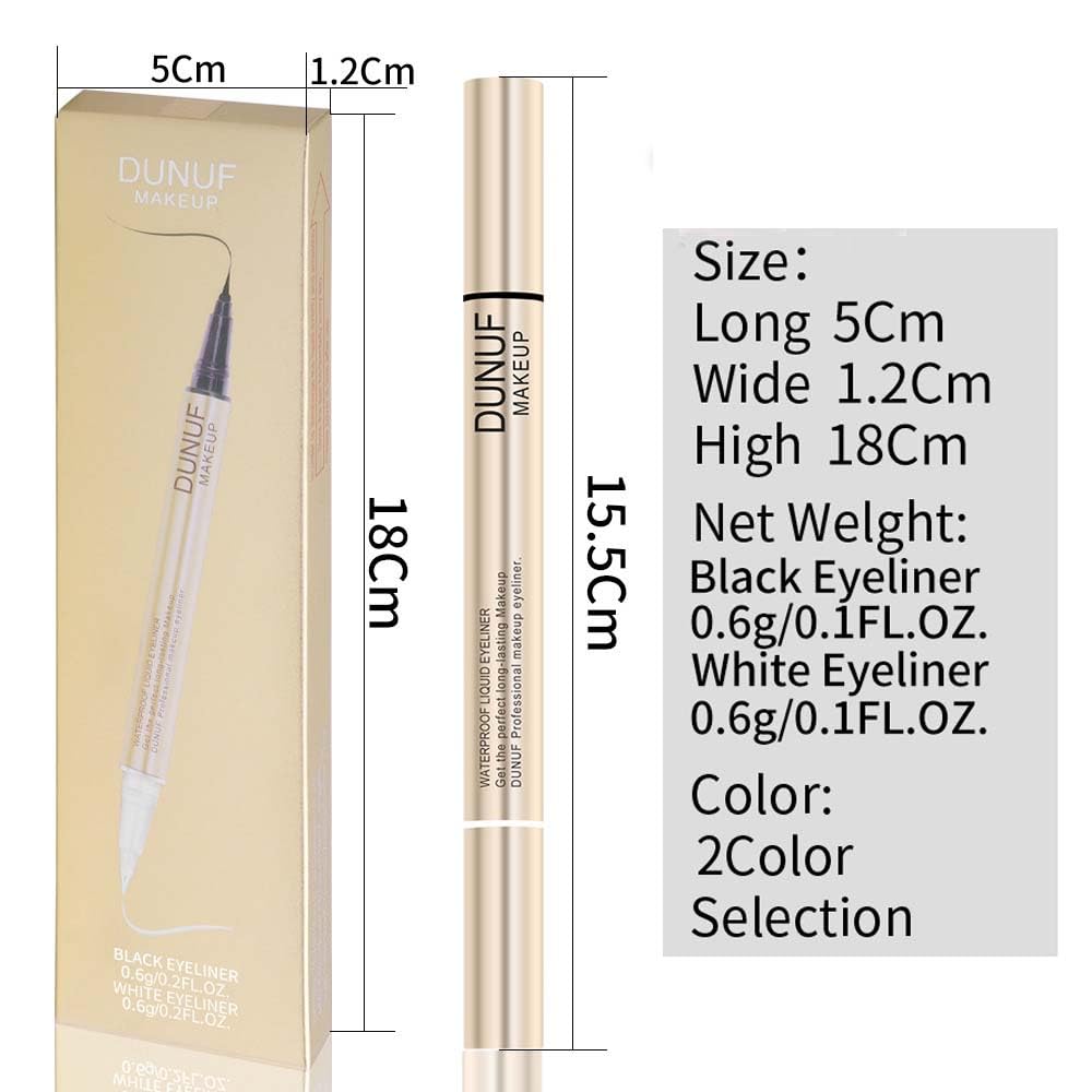 Beuking Waterproof Eyeliner Pen, Black/White, Smooth, Easy To Apply, Long Lasting, Anti-Sweat, Quick Drying, Oil-Proof, Convenie