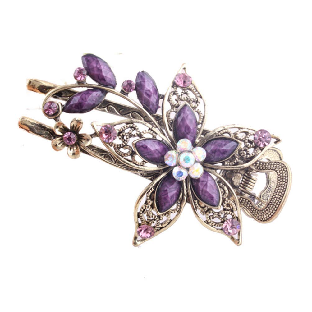 Uonlytech Hair Clip, Purple Flower Crystal Hair Clip, Sparkly Glitter Rhinestones Hair Clips French Elegant Hair Barrettes Hair 
