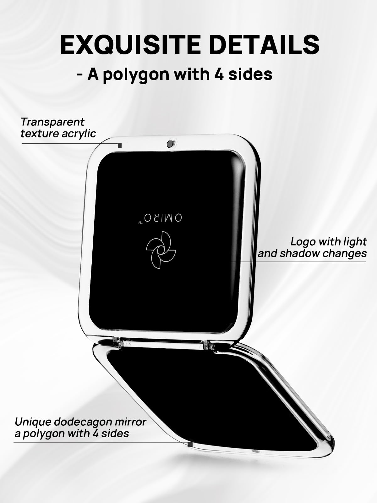 Omiro Folding Compact Mirror, 1X/10X(300R) Magnification 3    Pocket Size Square Hand Mirror For Travel Makeup (Transparent Blac