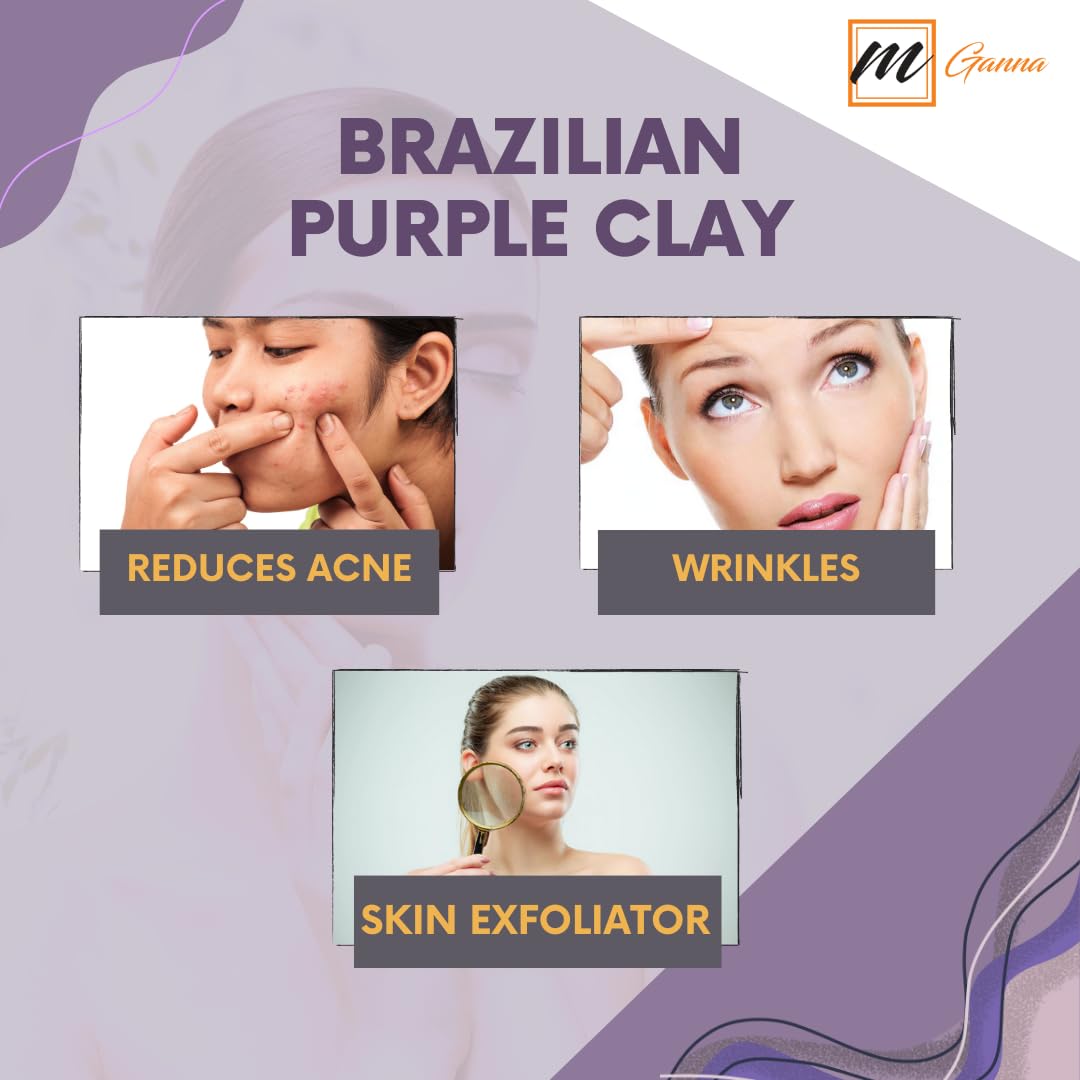 Mganna 100% Natural Brazilian Purple Clay Powder For Face Packs, Creams And Soaps And Other Cosmetic Formulations 0.5 Lbs / 227