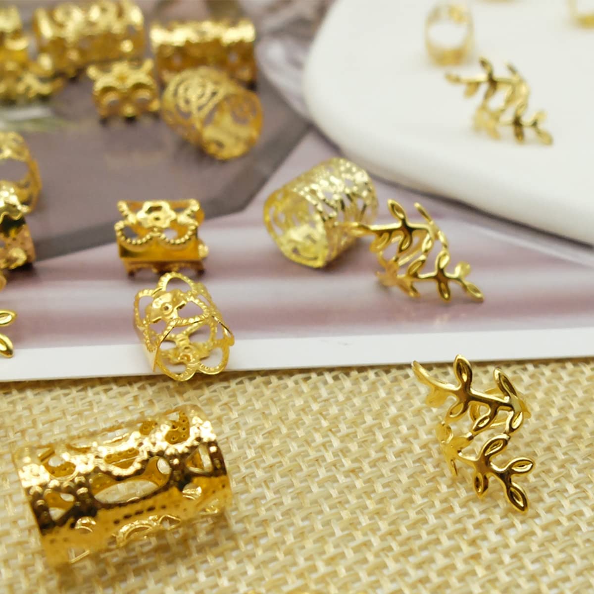 100Pcs Gold Hair Jewelry For Braids Loc Jewelry Rings For Hair Adjustable Cuffs Dreadlocks Hair Beads For Women Braids Accessori
