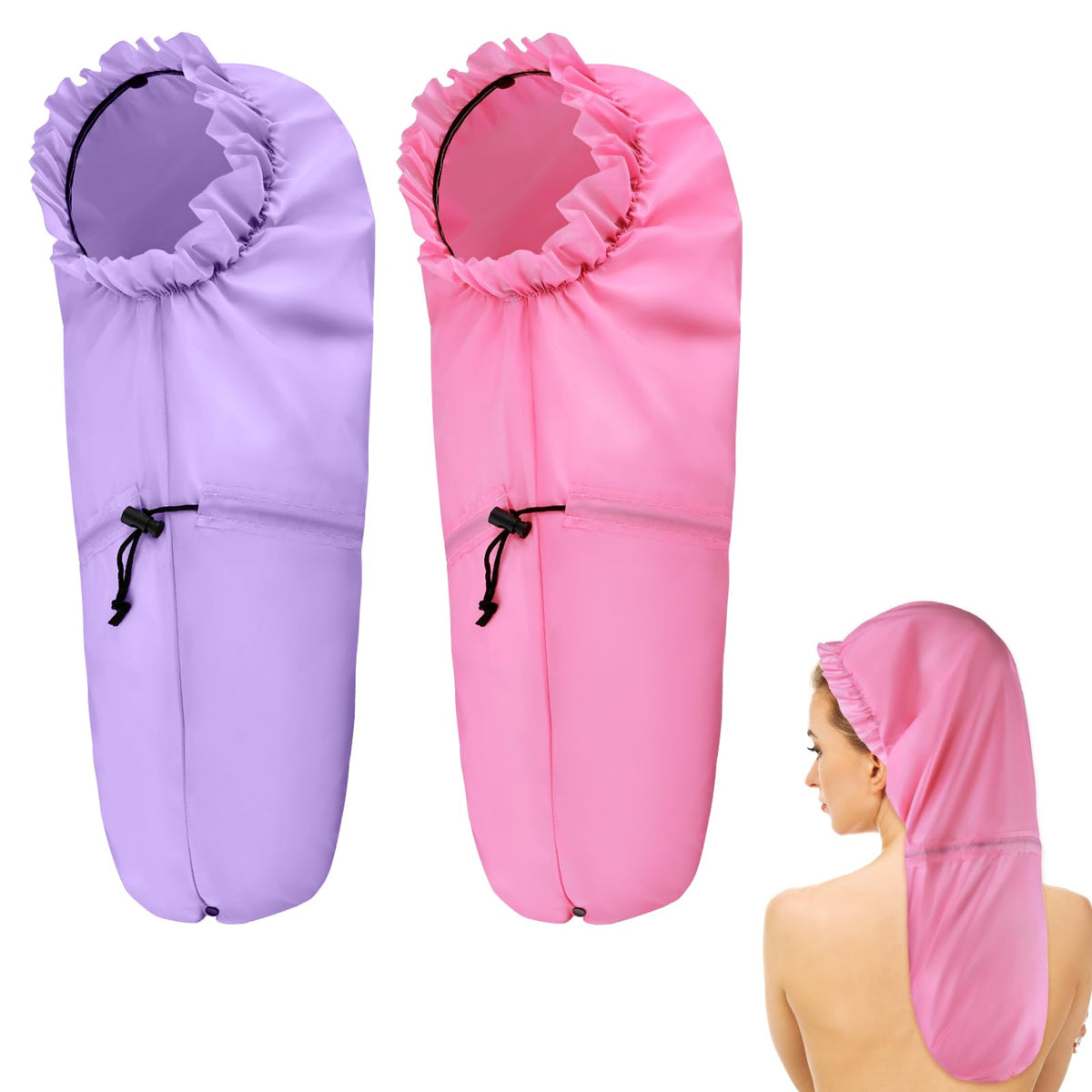2 Pcs Large Shower Cap For Braids, Extra Long Shower Cap For Women Long Hair & Locs, Waterproof Hair Bonnets For Dreadlocks Draw