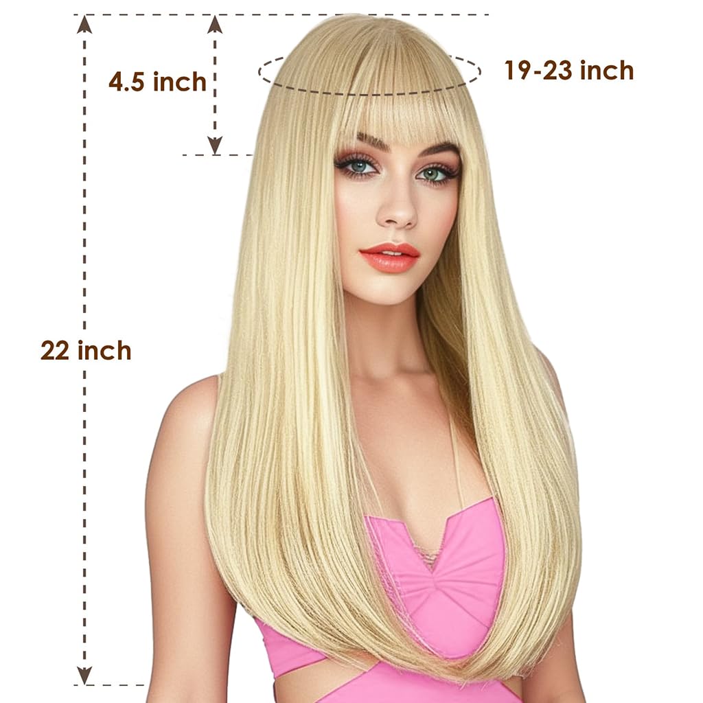 Entranced Styles Blonde Wig With Bangs, Long Straight Wigs For Women Natural Hair Wigs Synthetic Blonde Wigs For Girls Daily Par