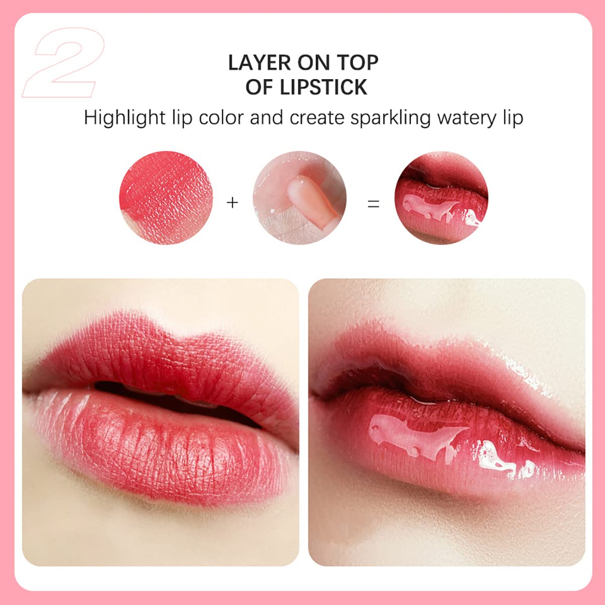 2 In 1 Lip Oil & Tinted Balm, Hydrating Plump Gloss, Repairs Lip Lines & Lightens, Non-Sticky (Raspberry / Cherry)