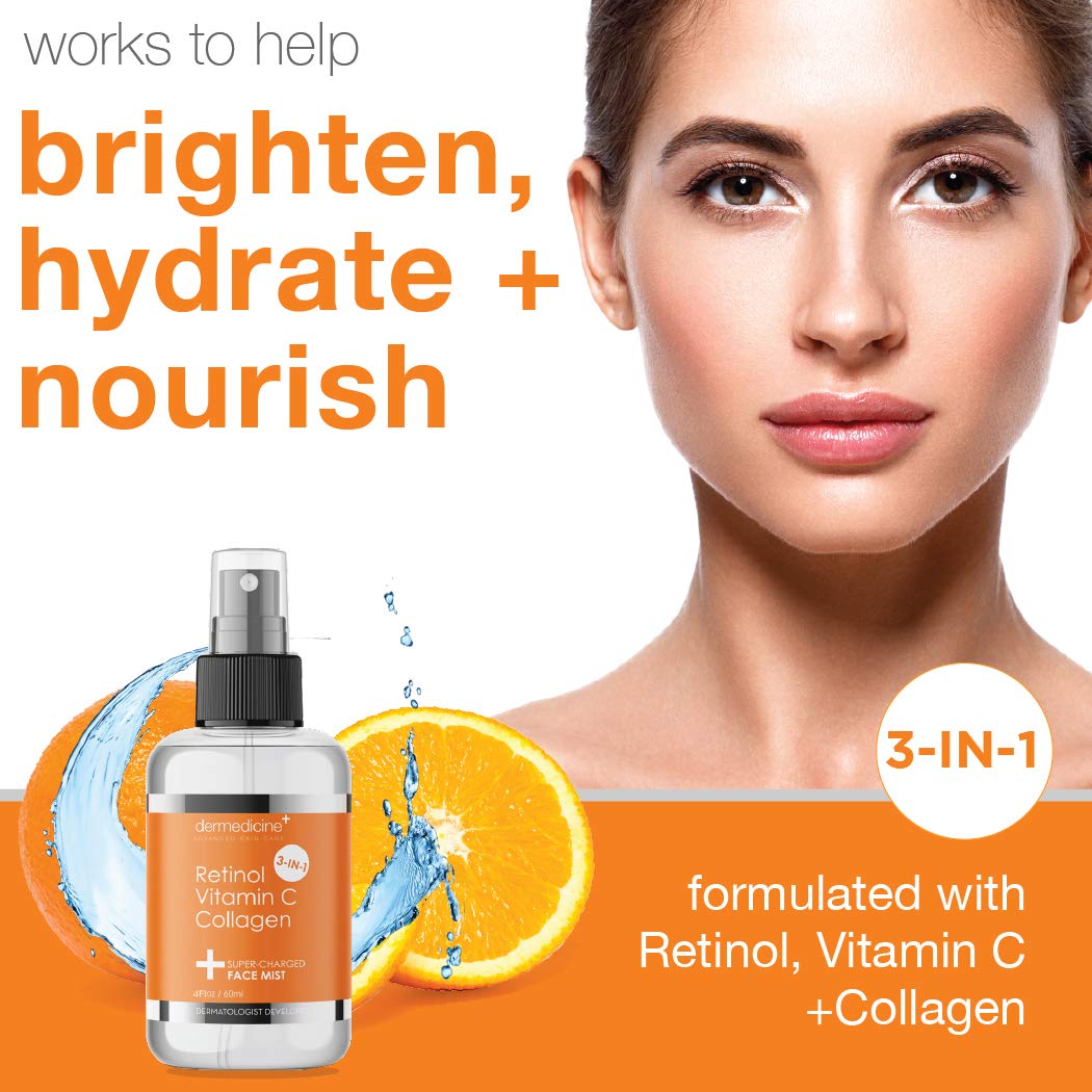 3 In 1 Super-Charged Anti-Aging Face Mist W/Retinol, Vitamin C + Collagen | Hydrates, Refreshes & Brightens For A More Glowing C