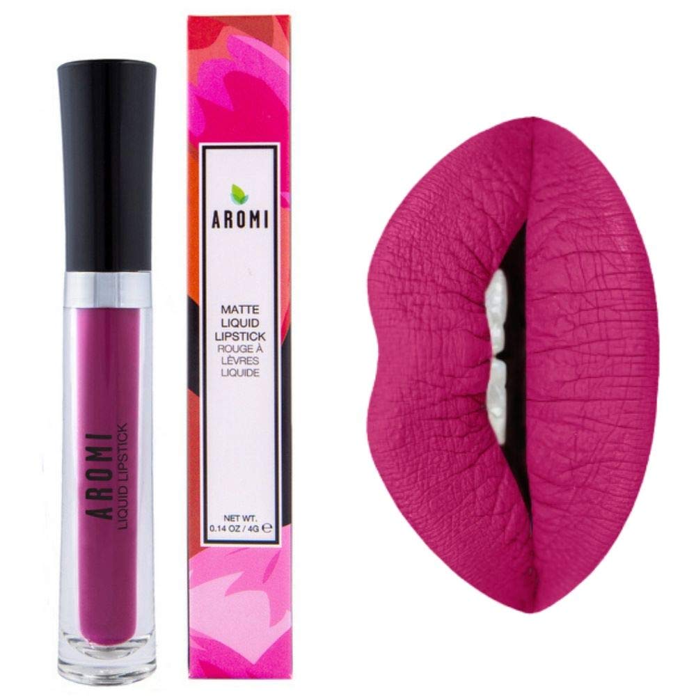 Aromi Matte Liquid Lipstick | Long-Lasting, Smudge Proof, Purple Magenta Lip Color, Waterproof, Pink Raspberry, Paraben, Phthala