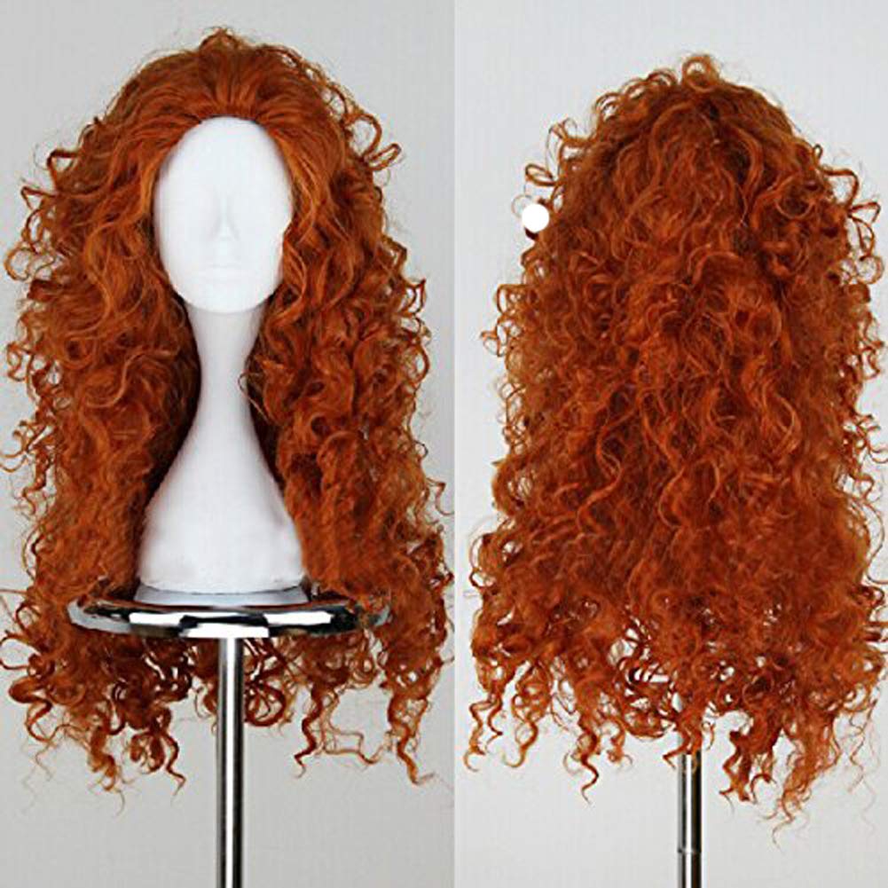 Angelaicos Women's Fluffy Wavy Party Halloween Costume Merida Wig Long Brown