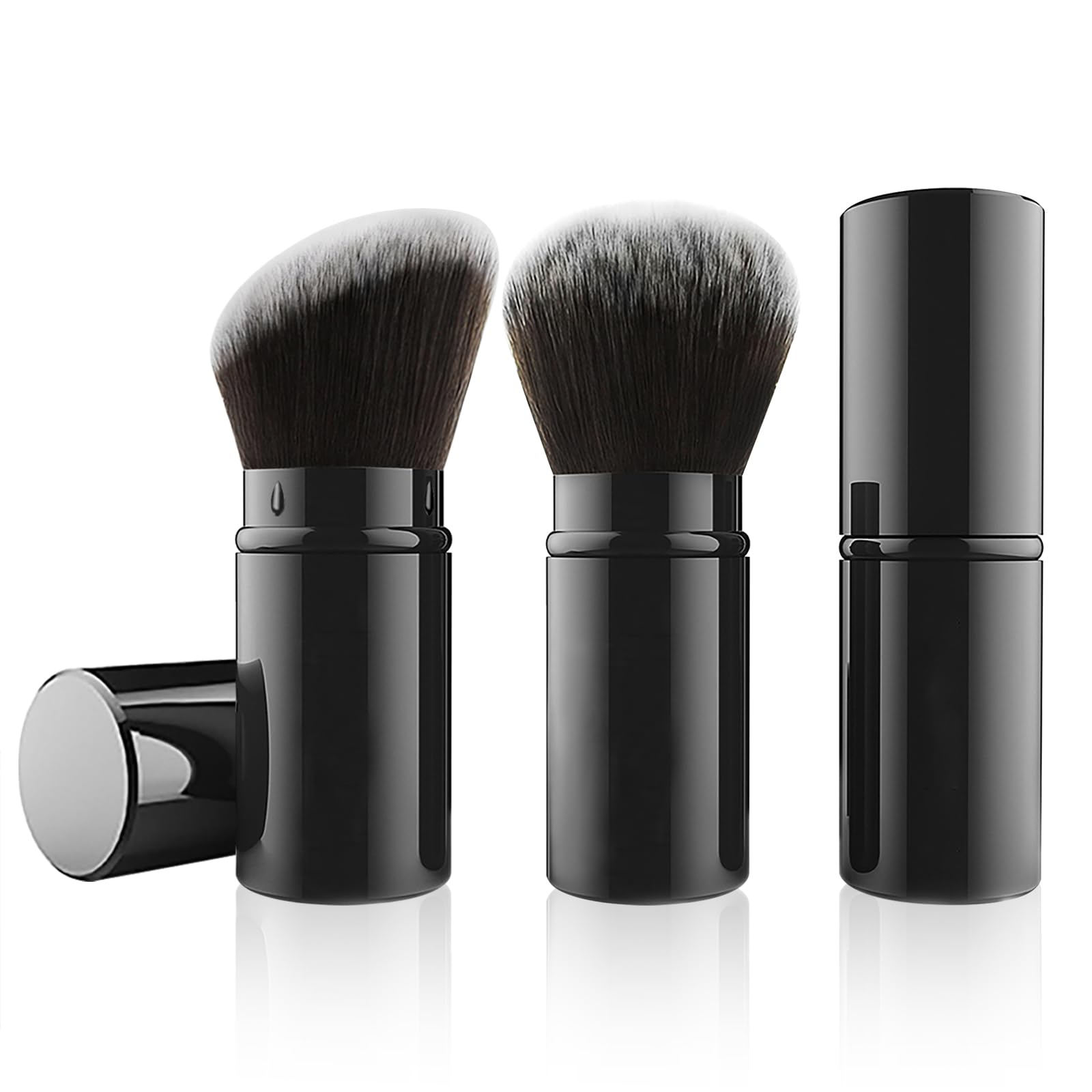 Falliny Retractable Makeup Brush, 2 Pack Travel Kabuki Face Blush Brush, Portable Powder Foundation Sunscreen Brush With Cover F
