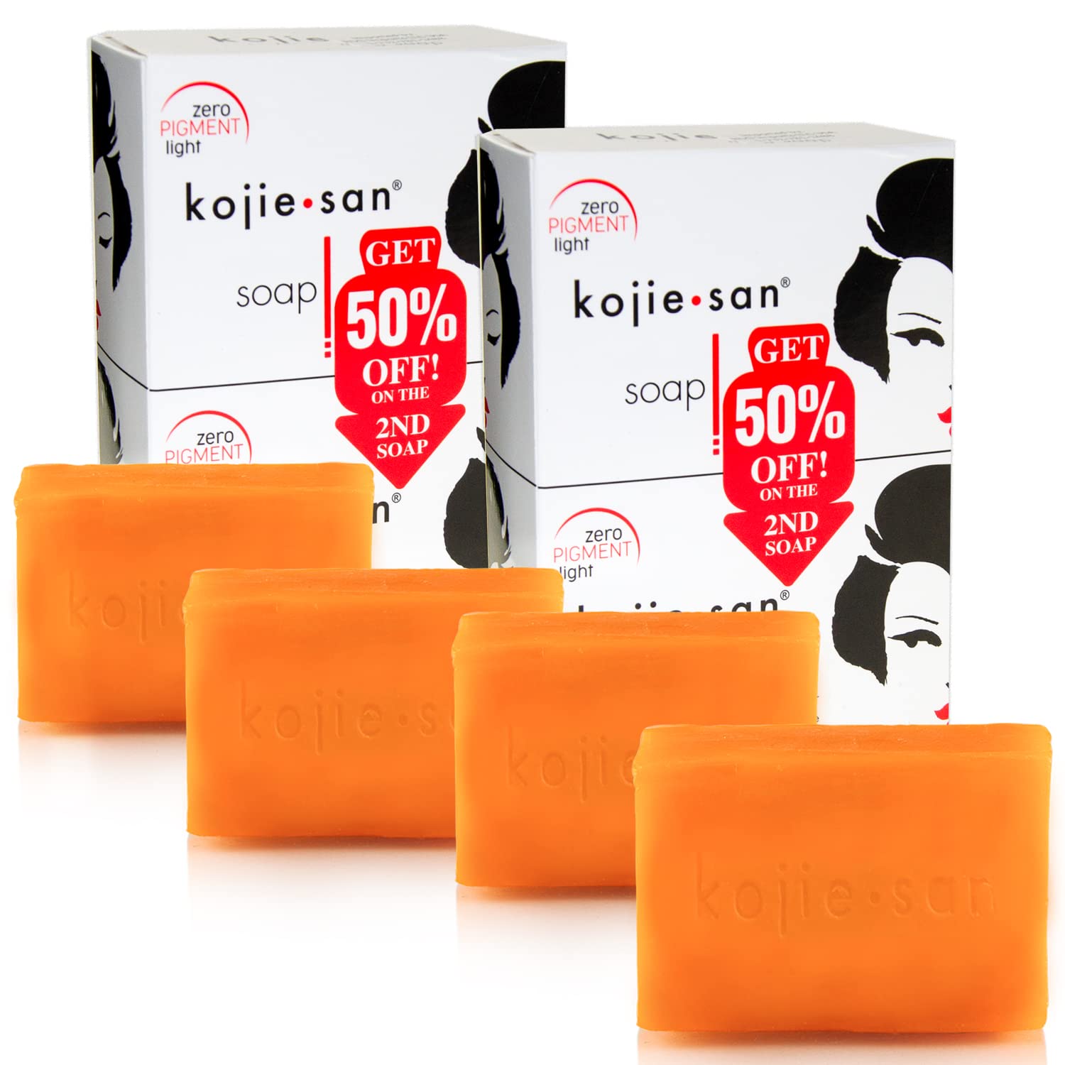 Kojie San Skin Brightening Soap - Original Kojic Acid, Dark Spot Remover Bar Soap with Coconut & Tea Tree Oil- 135g x 4 Bars