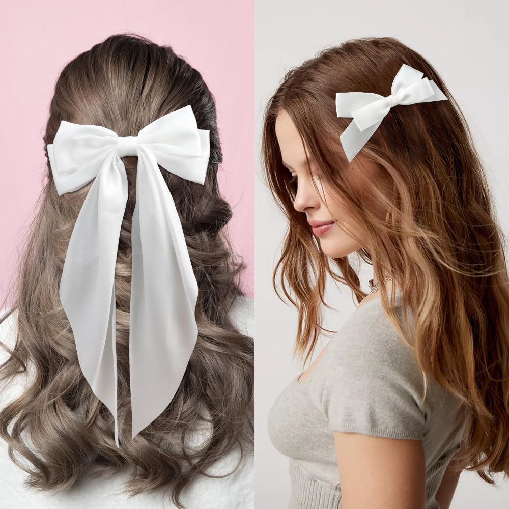 Atoden 4 Pcs Silky Satin Hair Bows For Women Girls Hair Clips Hair Barrettes Alligator Metal Clips Big Bowknot Cute Hair Accesso