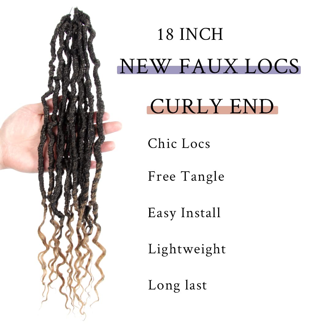BOHOBABE 18 Inch New Faux Locs With Curly End 6 Packs Soft Locs Crochet Hair 72 Strands Natural Black Crochet Braids (6Packs, T2
