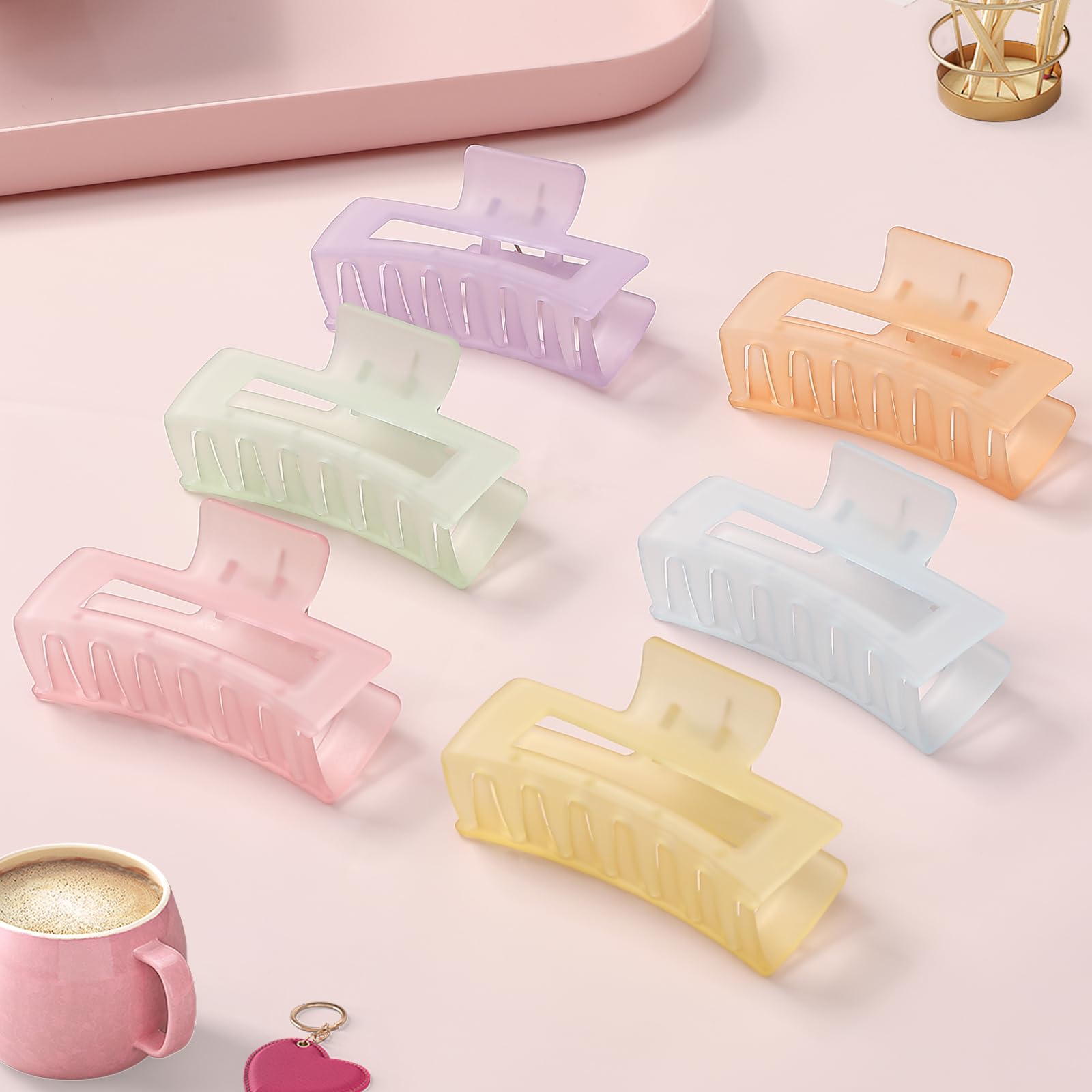 Sisiaipu 3.5 Inch Medium Hair Claw Clips 6 Pack Hair Clips For Women Square Claw Clips Rectangle Clips For Hair Banana Jaw Clips