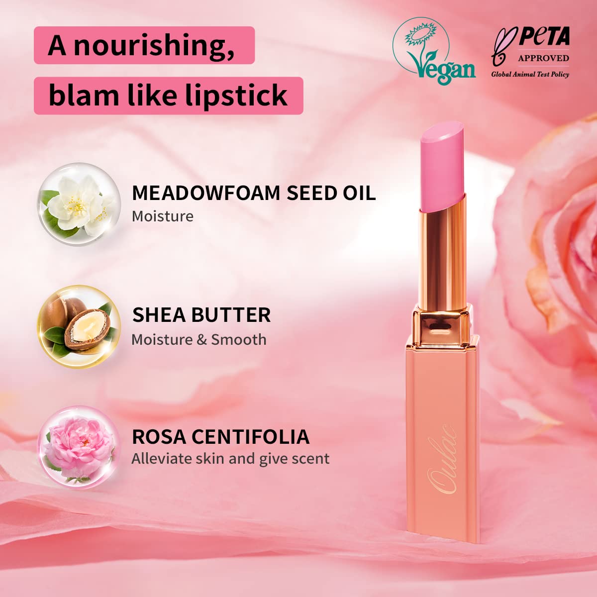 Oulac Pinky Purple Lipstick - Moisturizing Lip Stick Glossy Tinted Lip Balm, Sheer Shine Juicy Finish, Lightweight And Hydrating