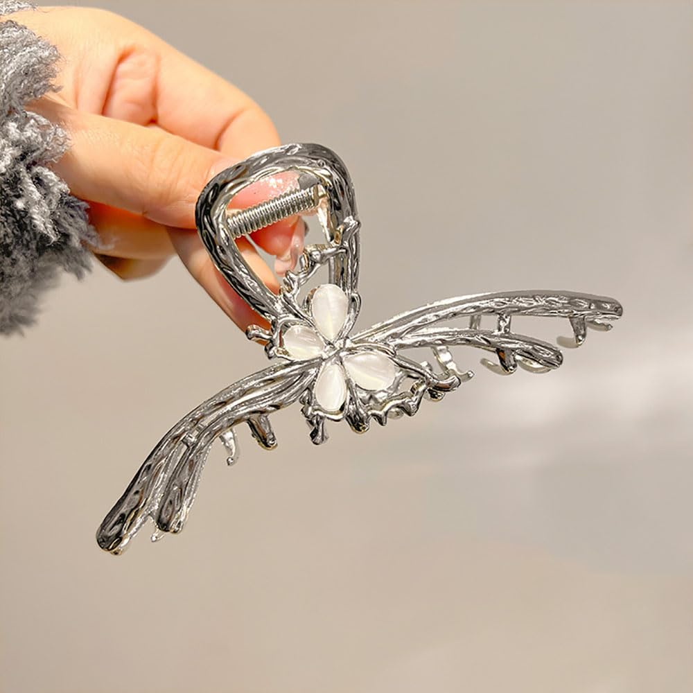 Sliver Butterfly Hair Clips - 4 Inch Metal Hair Claw Clips, Perfect Big Jaw Hair Clamps For Women And Lady,Strong Hold, Fashion