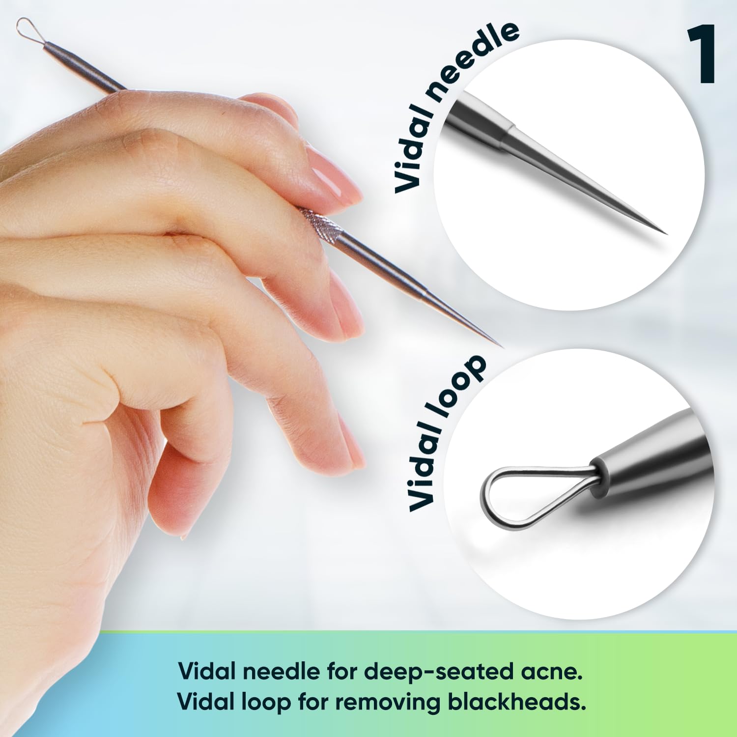 Ultimate Blackhead Removal Skincare Tools Set, Vidal Loops, Uno Spoon, 5 In 1, Metal Storage Case