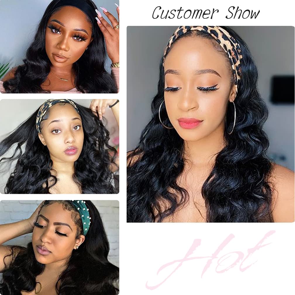 higher Body Wave Headband Human Hair Wig 24 Inch Glueless None Lace Front Wig Brazilian Virgin Hair Wear and Go Wigs for Black W