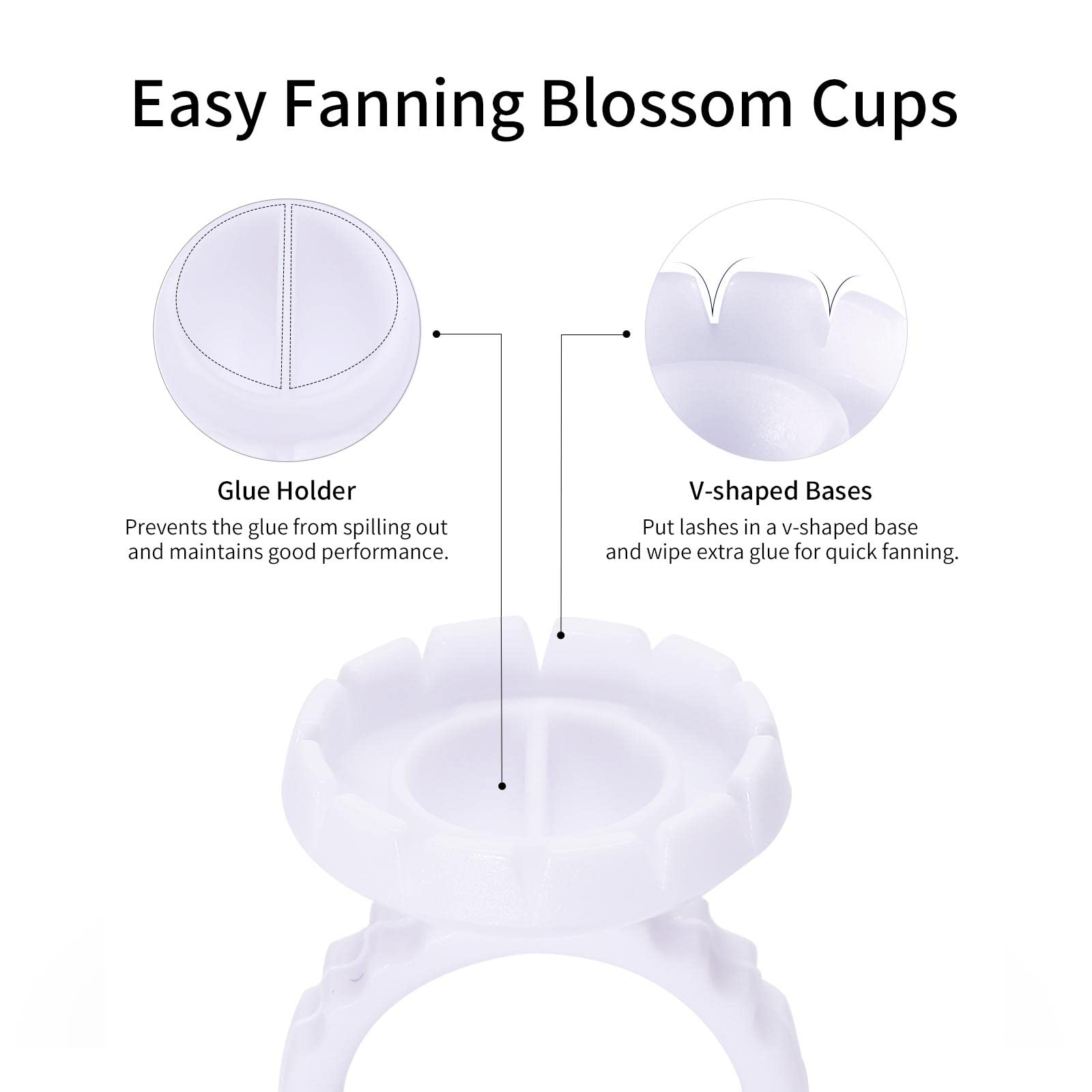 Miuffue Glue Rings 100 Pcs Smart Glue Holder For Eyelash Extensions, Easy And Quick Fanning Glue Cups For Volume Lashes, White