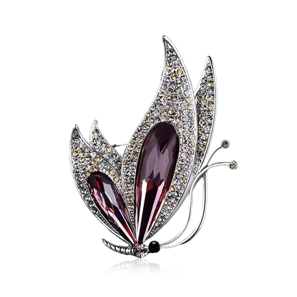 SANNIDHI Butterfly Brooch Crystal Inlaid Saree Brooch for Women Girls Fashion Party Metal Coat Brooch Pin for Blouse, Suit, Dres