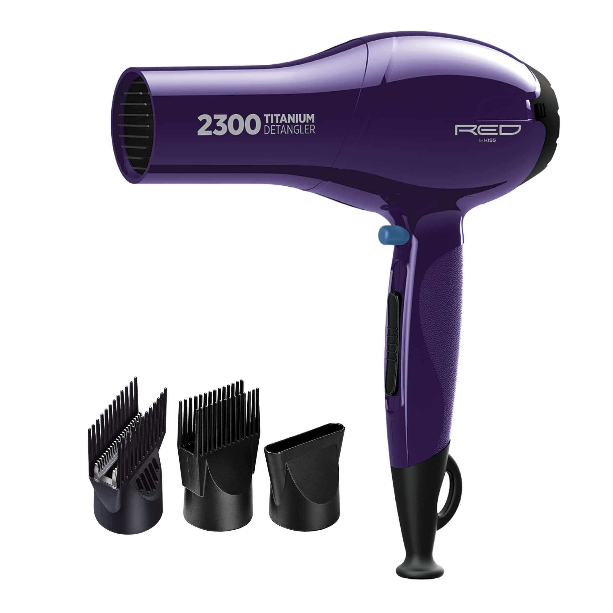RED by Kiss Titanium 2300 Detangler Dryer 4X Faster Straightening 3 Bonus Titanium Detangler Pik Included (Hair Dryer)