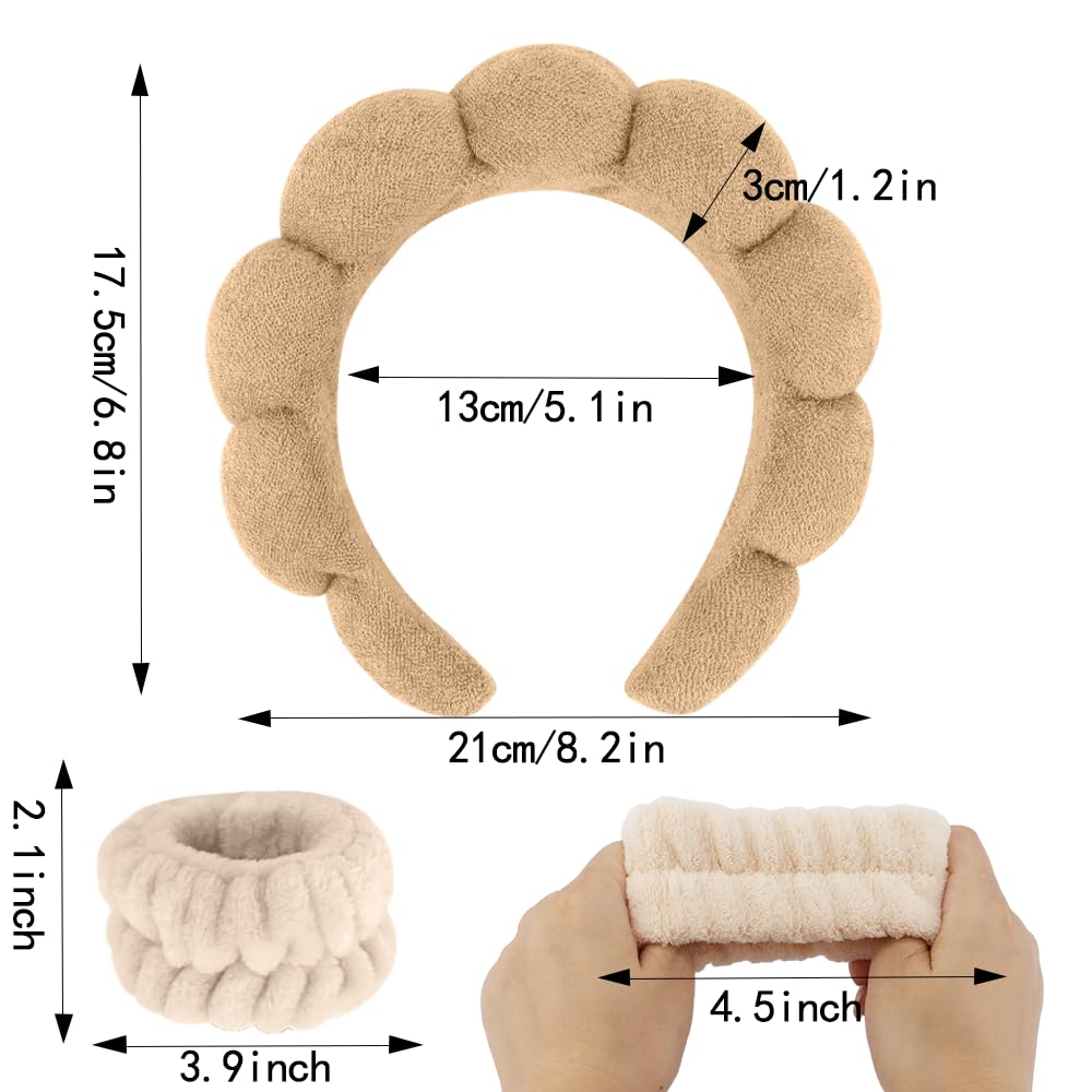 AHONEY 2 Set Spa Headbands for Washing Face Wristband, Sponge Facial Skincare Headbands Terry Cloth Puffy Makeup Headbands for W