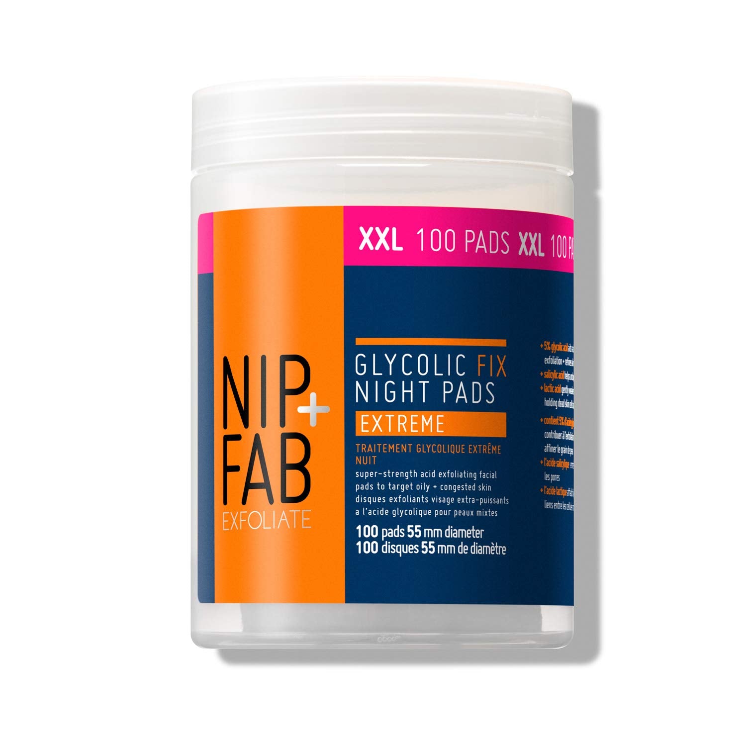 Nip + Fab Glycolic Acid Night Pads, Exfoliating Resurfacing AHA Facial Pad For Skin Toning Blemish Control Pigmentation, 100 Sup