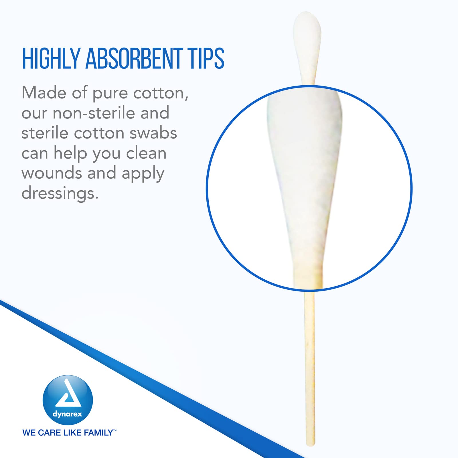 Dynarex 6-Inch Non-Sterile Cotton Tipped Applicators - Single-Use Wooden Cotton Tip Applicators for Wound Care, Topical Dressing