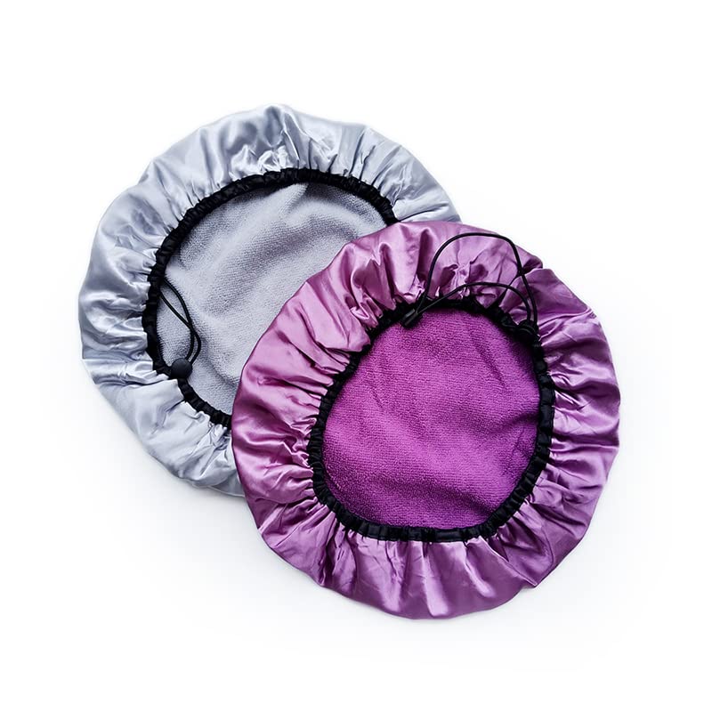 Shower Cap, 2 Pieces Waterproof Oversized Adjustable Shower Caps For Women Long Hair, Triple Layer Resuable Shower Hat Bath Caps