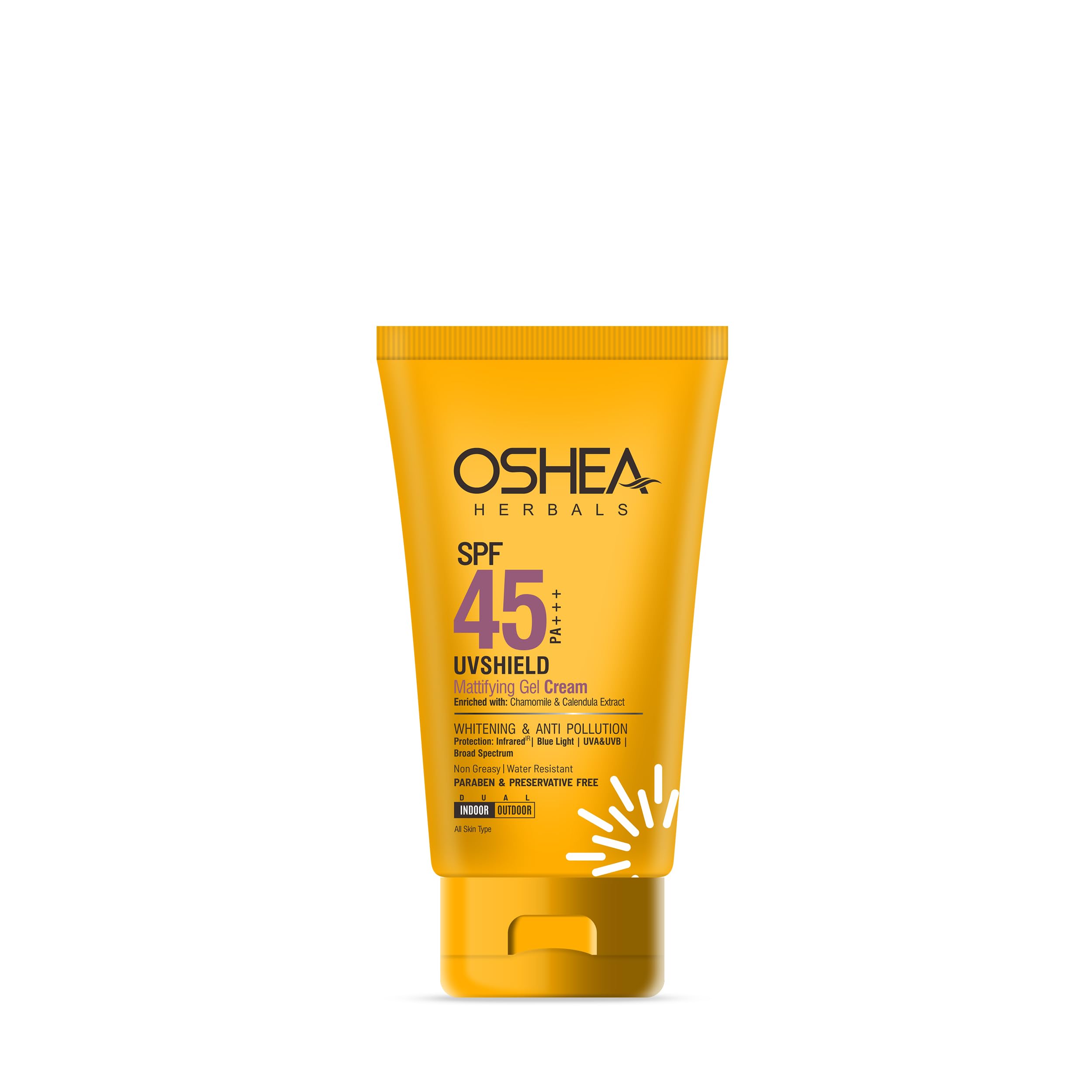 Oshea Herbals UVShield Mattifying Gel Sunscreen Cream SPF 45 PA +++ for All Skin Types | Non Greasy & Water Resistant | Blue Lig