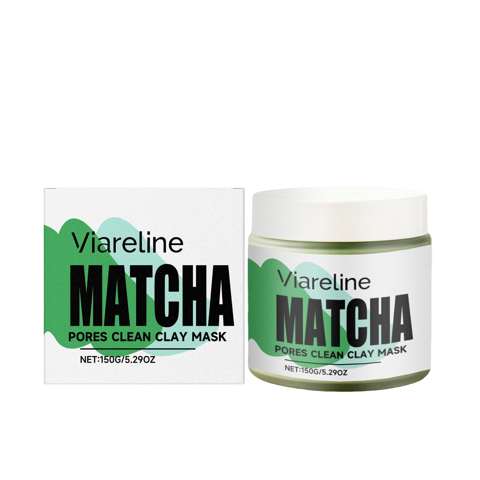 Viareline Matcha Pores Clean Clay Face Mask with Bentonite, Tea Powder & Glycerin, Deep Pore Cleansing, Oil Control, Skin Bright