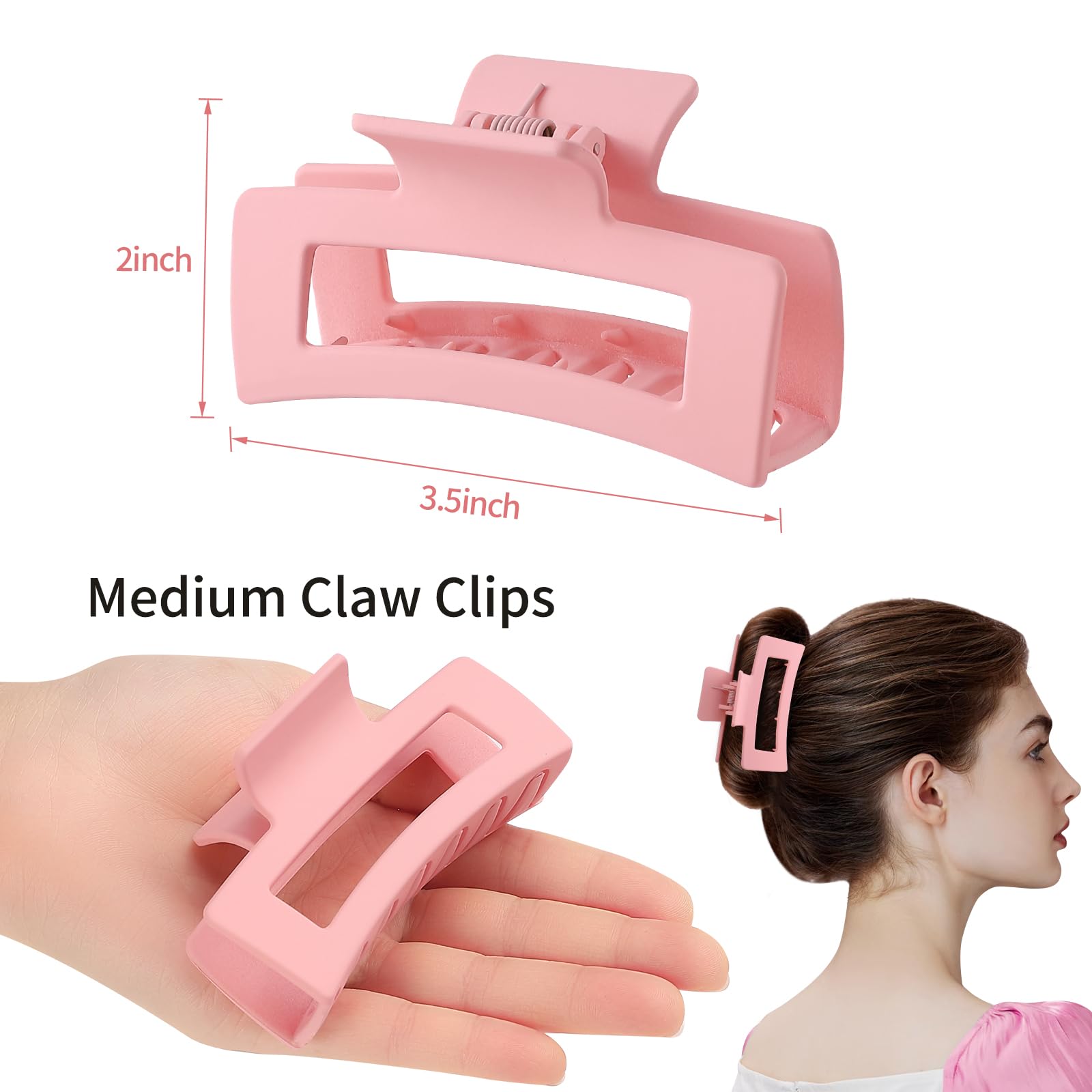 Sisiaipu 3.5 Inch Medium Banana Jaw Hair Clips - 6 Pack Square And Rectangle Clips For Women'S Hair - Basic Accessories